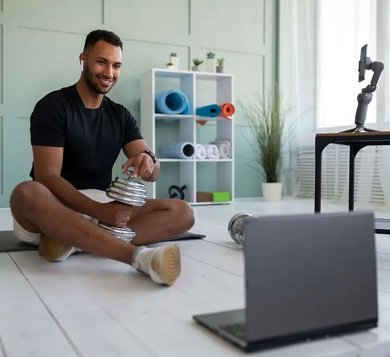 Athlete doing a virtual personal training session at home